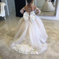 Children's First Communion Ball Gown Wedding Party Bridesmaid Dress Kids 3-9 Years Lace Tulle Flower Girl Dress Up Buttons Bows