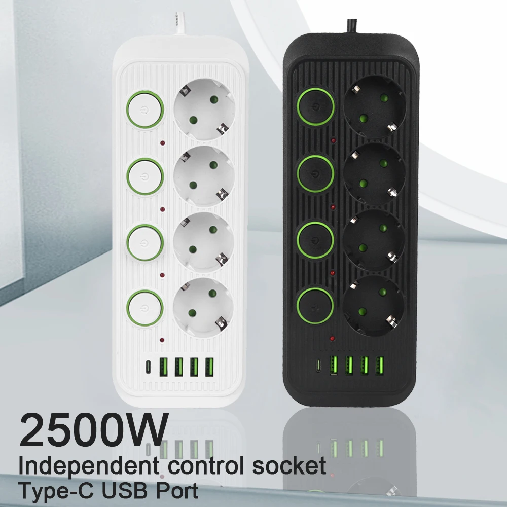 Eu Stekker Meerdere Stopcontacten AC Stopcontacten Power Strip Verlengkabel Met Usb Poorten Overspanningsbeveiliging Netwerkfilter Individuele