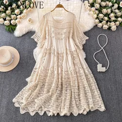 OCEANLOVE Hook Hollow Out Women Dresses Spring Summer Beach Style Knitted Vestidos Mujer Fashion Elegant Loose Long Dress