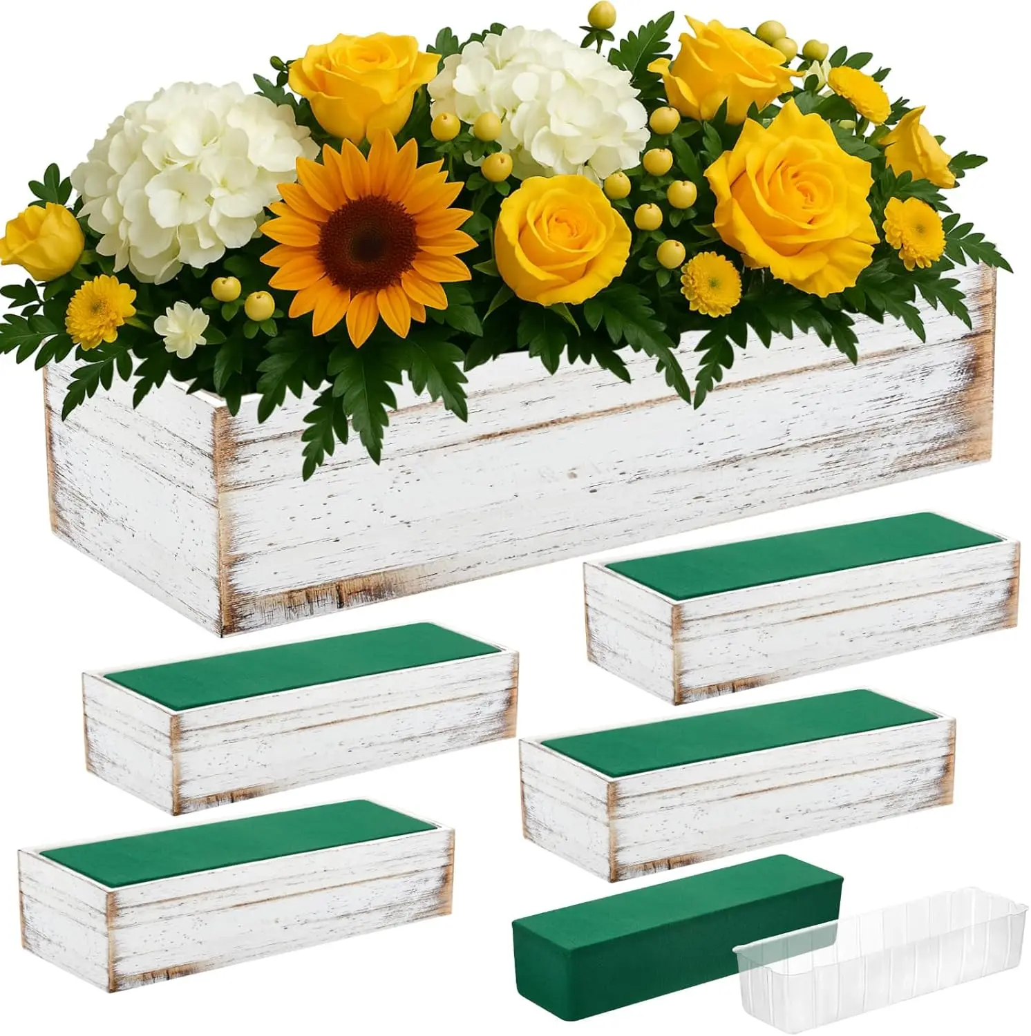 

5 Set Rustic Wooden Planter Boxes with Removable Liner for Christmas Wedding Home Garden Decor