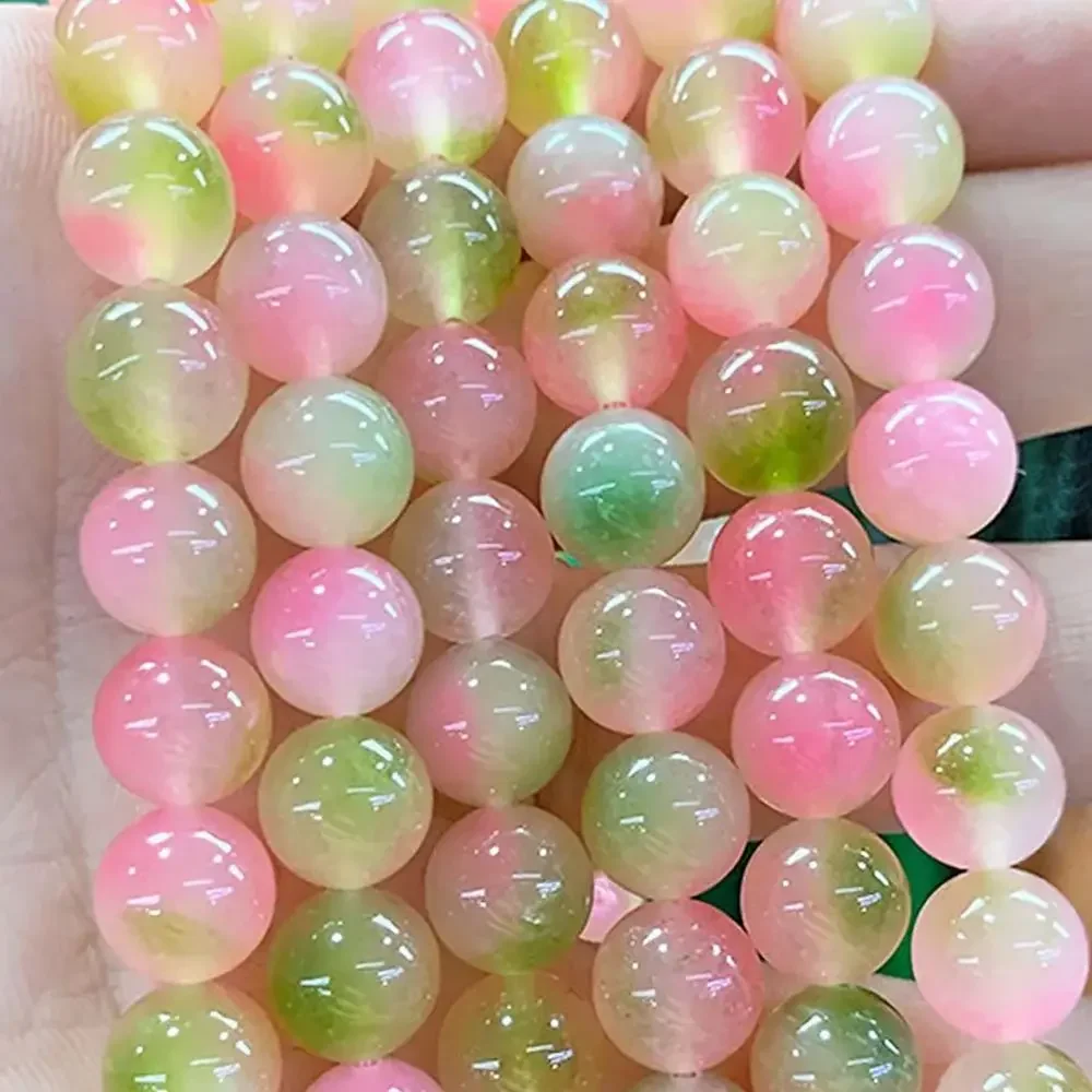 Peach Jade Marrow Chalcedony Natural stone pink green beads for Jewelry Making DIY Bracelets Accessories 15