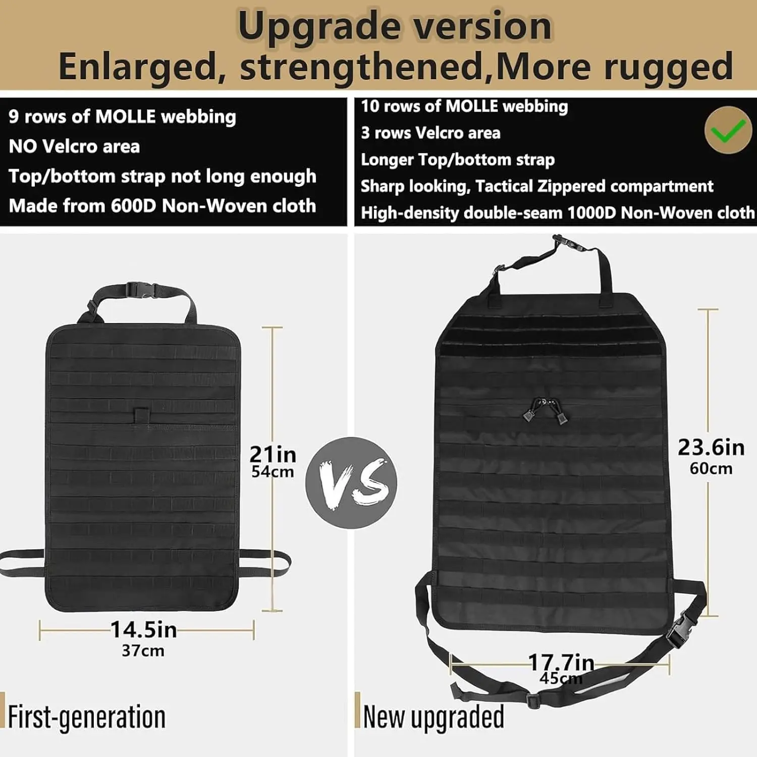 ジープ、トラック、SUV、車用のユニバーサルタクティカルシートバックオーガナイザー（取り外し可能なモールポーチ5個付き）