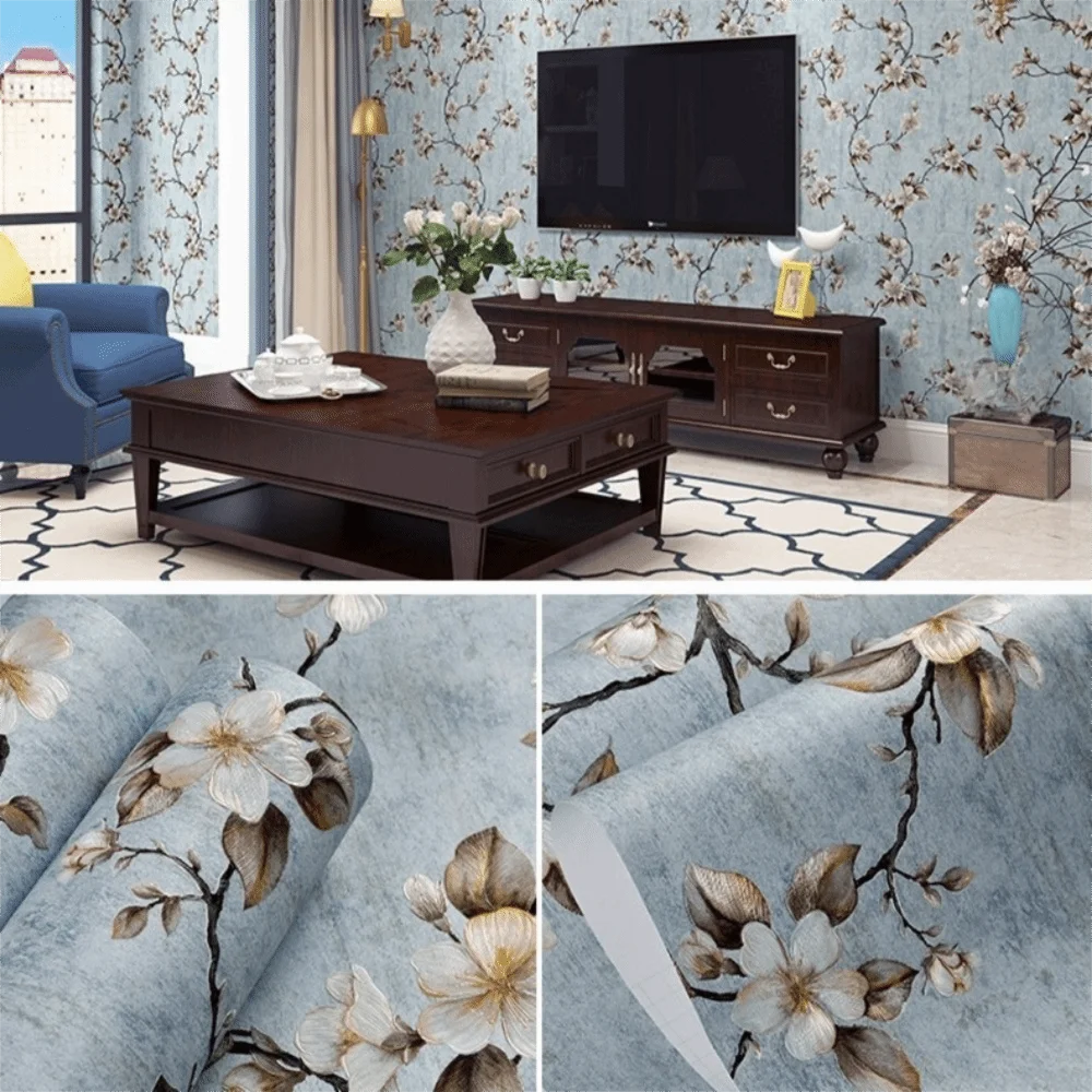 Non-woven Fabric Flower and Bird Wall Paper Aluminum Foil Bottom Eco Friendly Self Adhesive Wallpaper Decorative Waterproof