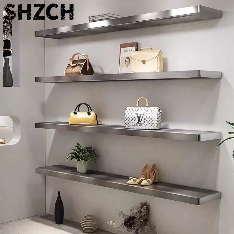 Stainless Steel Wall Display Rack for Shoe Store Multi-Level I-Shaped Partition Shelving Live Streaming Background Bag Organizer