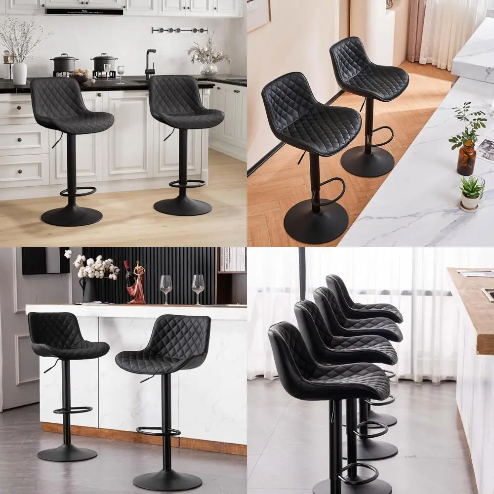 

Adjustable Swivel Faux Leather Bar Stools Set of 2 with Padded Backrest - Counter Height Chairs