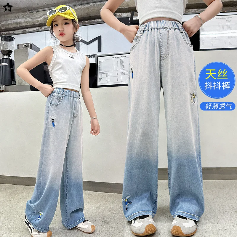 

Летние джинсовые брюки с градиентом для девочек, летние джинсовые брюки, детские брюки, Новое поступление 2025 года, подходят для детей 7–14 лет Trendsetters