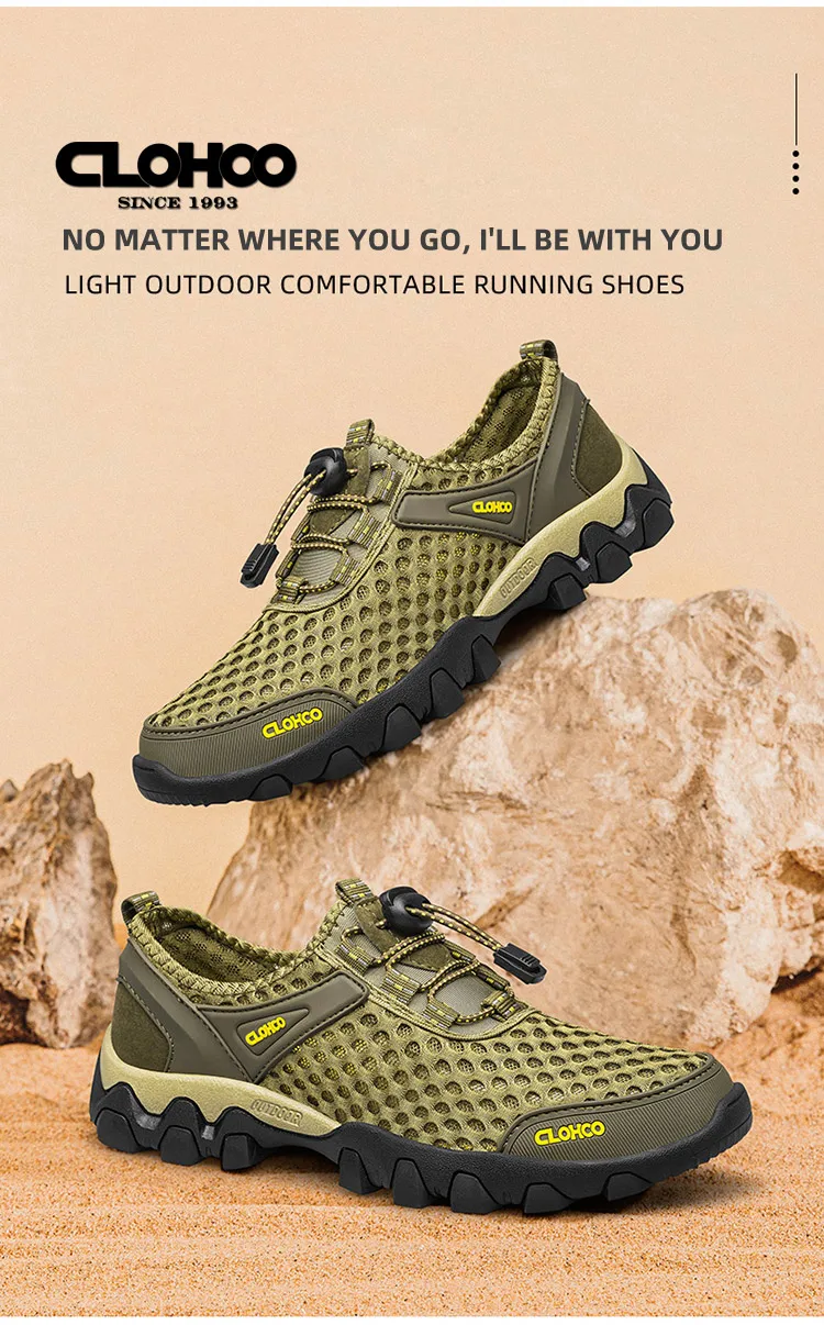 CLOHOO Mesh Shoes Thick Rubber Sole Handmade Cold Glue Casual Outdoor Sports Men's Shoes Breathable Comfortable Summer Sandals
