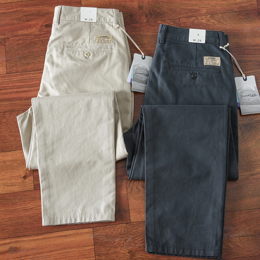 2024 Spring and Autumn New American Retro Heavyweight Woven Twill Casual Pants Men\'s Simple 100% Cotton Washed Straight Trousers