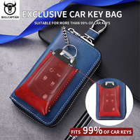 BULLCAPTAIN Men's Genuine Leather Key Case New Home Car Key Clip Men's Leather Key Case Mini Practical Key Chain Zipper Key Case