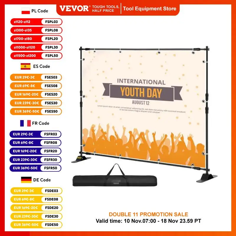 VEVOR 10 x 8 Ft,8 x 8 Ft Backdrop Banner Stand Adjustable Height & Width for Trade Show Wall Exhibitor Photo Booth Background