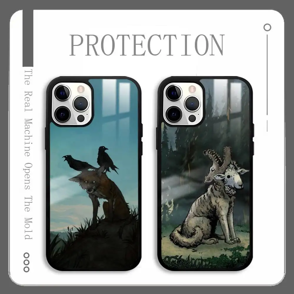 

Black Eagle And Wolf Art Phone Case For IPhone 17 16 15 14 13 12 11 Pro Max Plus Mini Plus Hard Mirror Surface Protect Funda