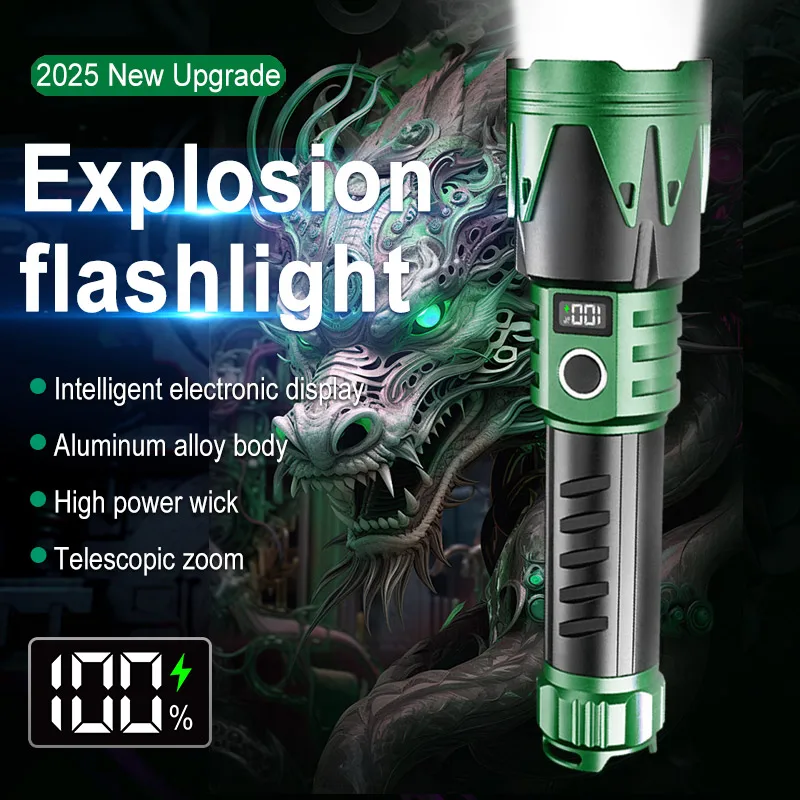 

Rechargeable LED Flashlight Powerful Battery Flash Light Multifunctional Zoom Torch Light Long Range Lamp for Emergency Camping