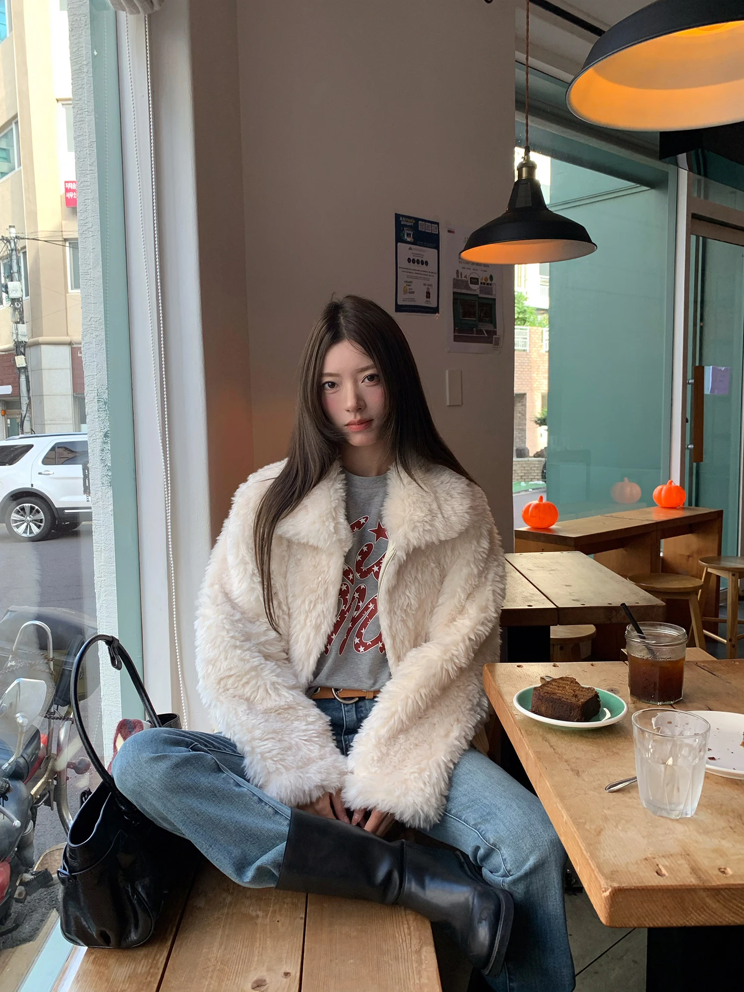 

Женский свободный кардиган-пальто с воротником из овечьей шерсти, зимний, премиум-класса, модный, с большим ворсом, для защиты от холода