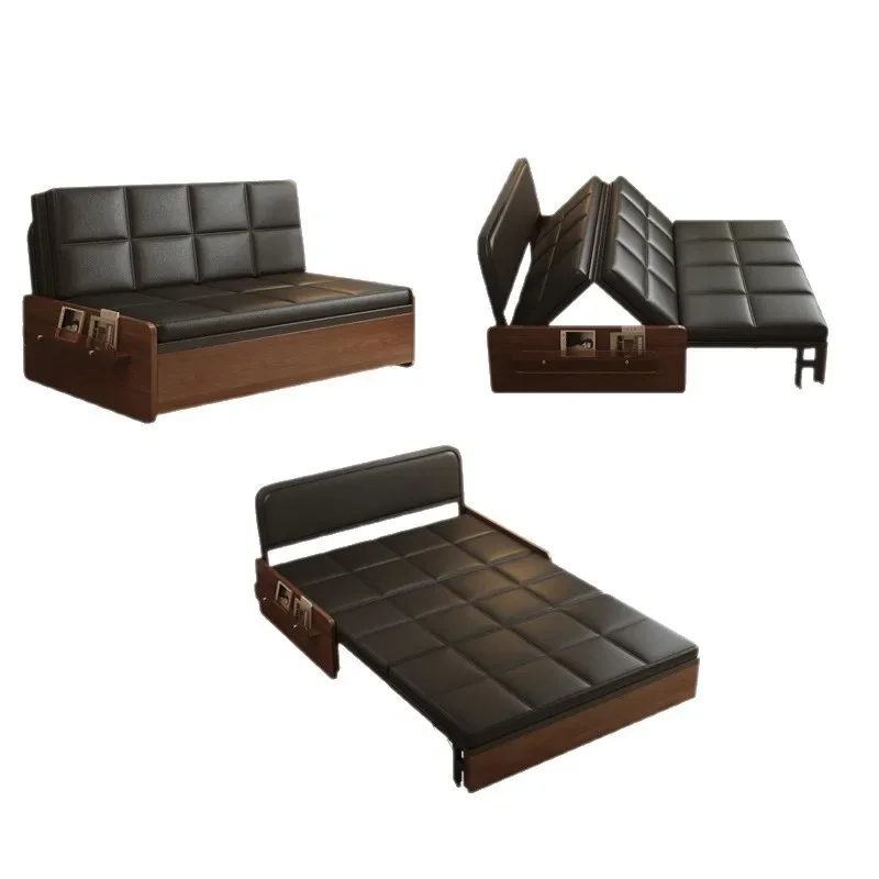 Solid wood folding sofa bed integrated dual-purpose household small apartment single telescopic bed multi-functional two-in-one