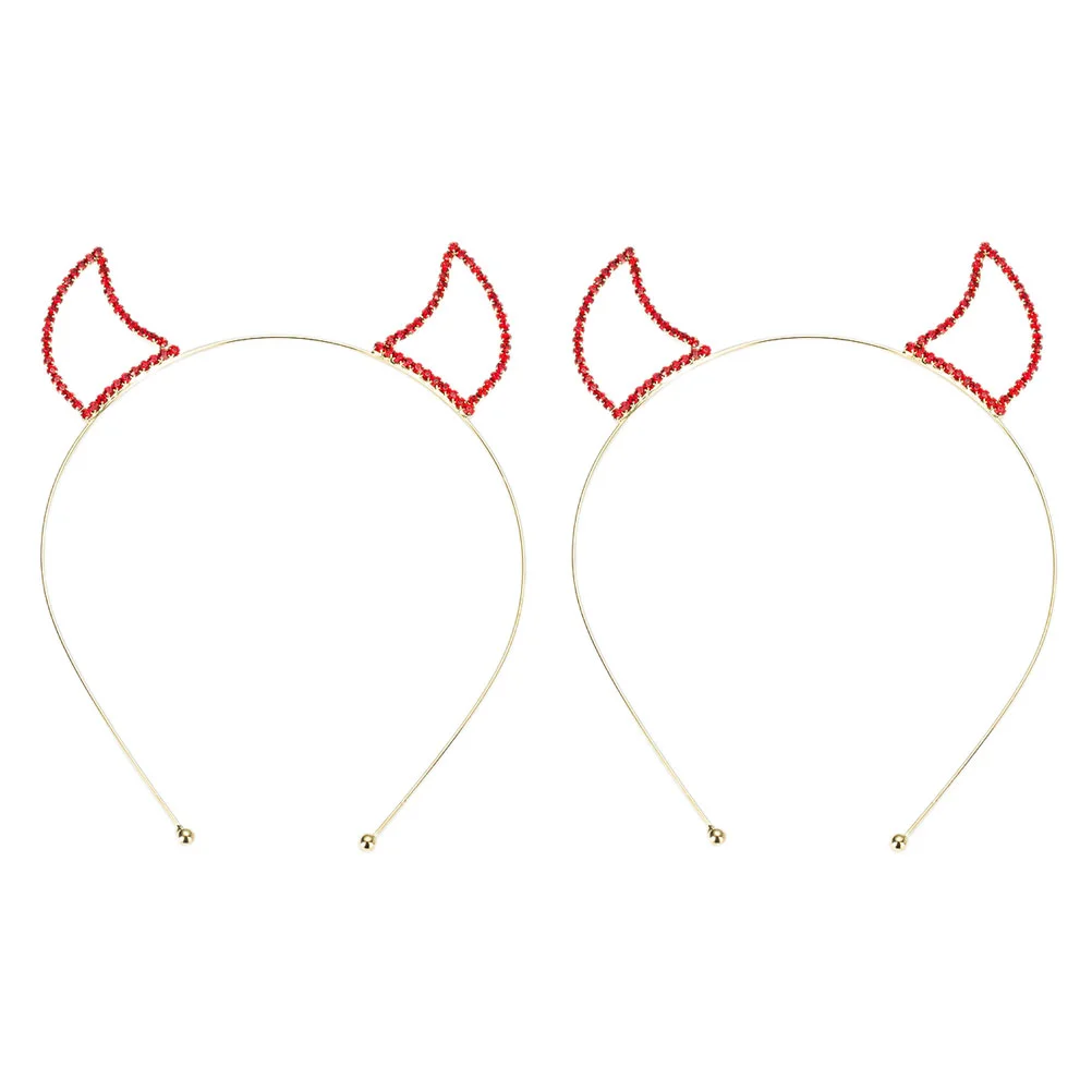 

2 Pcs Rhinestone Headband Ox Horn Design Hair Hoops Bands Hairbands Accessories Kids Headbands Party Headgear