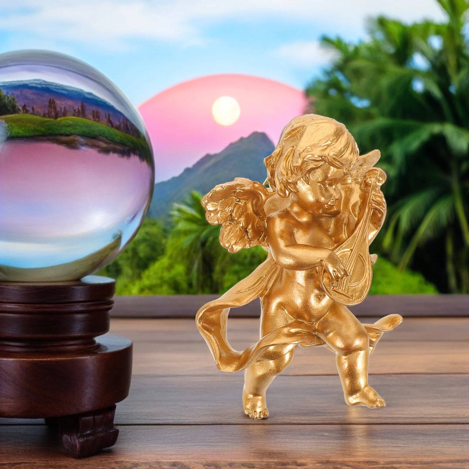 

2Pcs Vintage Cherub Wall Art Resin Angels Decor Elegant Garden Hanging Sculpture for Home Balcony Gold Room Ornament