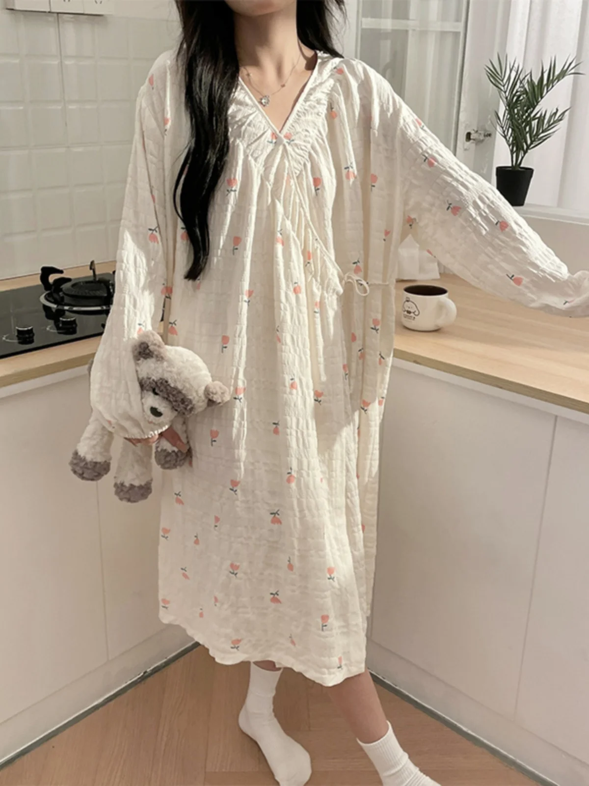 

Cloud Cotton Long Sve Spwear Women's Sle Spring Autumn New Sweet Cute Floral Print Materni Nightgown Casual Home Wear