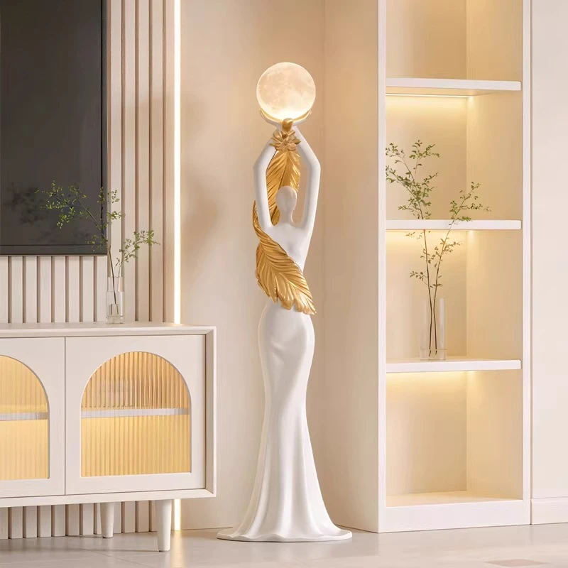 Light Luxury Modern Art Figure Sculpture Creative Living Room Bedroom Large Floor Lamp Nordic Cream Style Home Soft Decoration