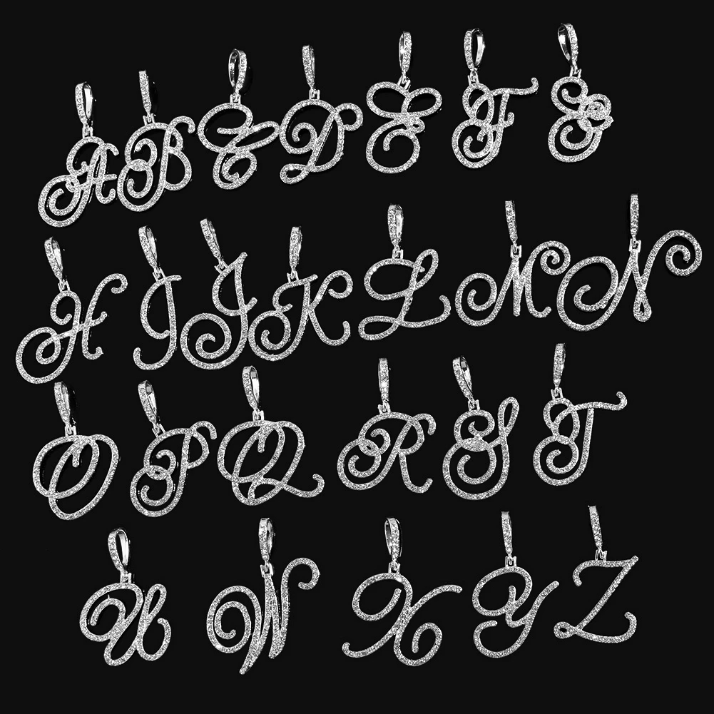 Flatfoosie Mode A-Z Cursive Brief Kristall Kette Halskette Für Frauen Bling Iced Out Initial Anhänger Halskette Hip Hop Schmuck – Detail 2