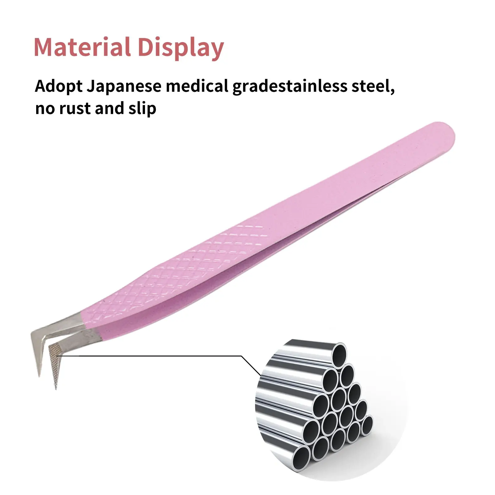 1 Pcs Eyelash Tweezers Extension Pink Stainless Steel Superhard Tweezers With Fiber Tips High Precision Anti-Static Tweezers