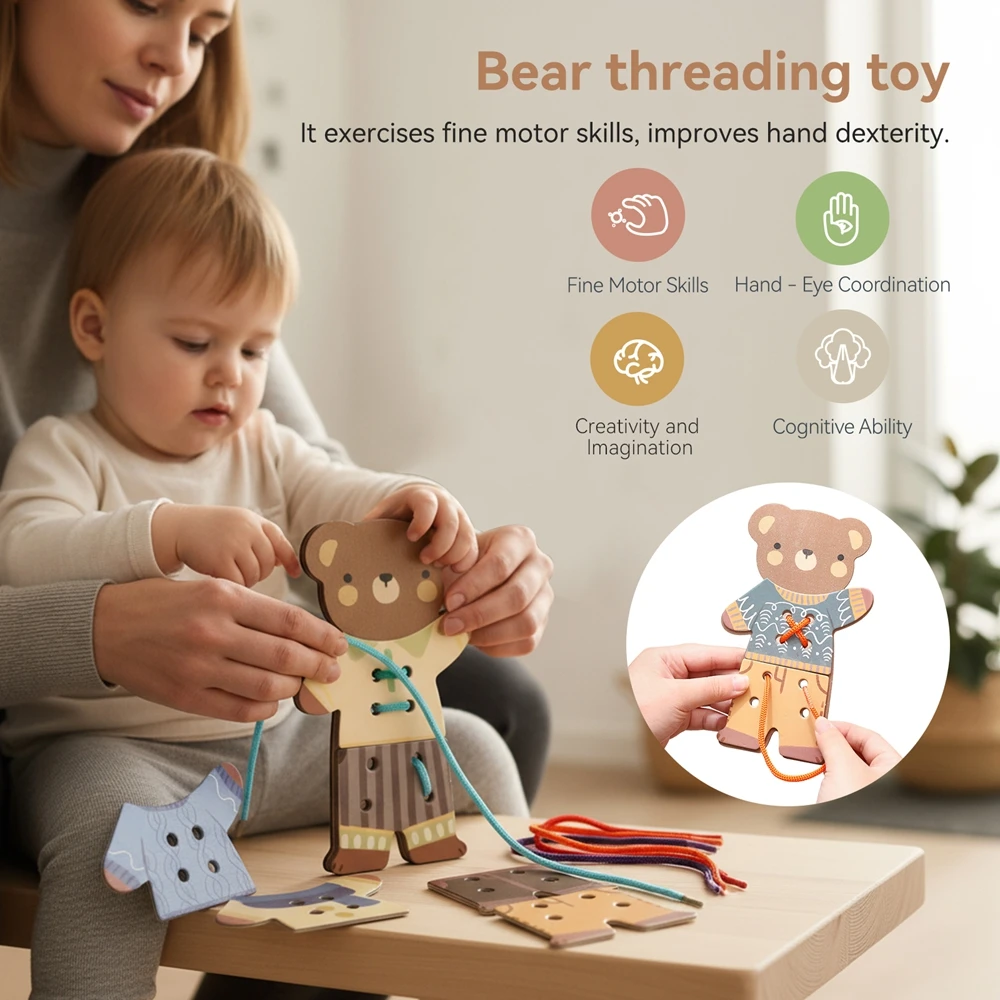 Giocattoli per infilare in legno Giocattoli educativi per la prima infanzia per bambini Giocattolo per lo sviluppo delle abilità motorie fini con dita del bambino Giocattolo Montessori Regalo per bambini