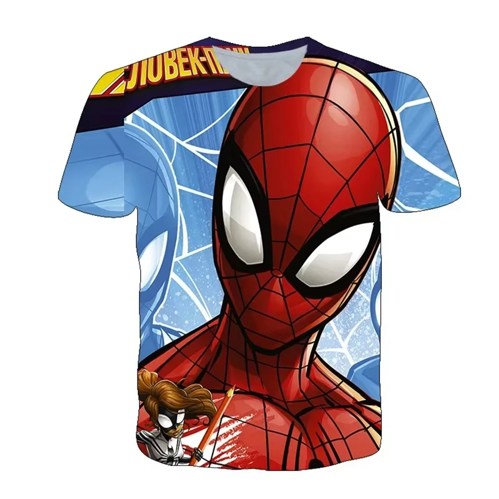 Chłopcy Letnie koszulki Disney Spider Man The Avengers Koszulki z nadrukiem 3D Nadruk kreskówkowy Dziecięce koszulki z krótkim rękawem Okrągły top