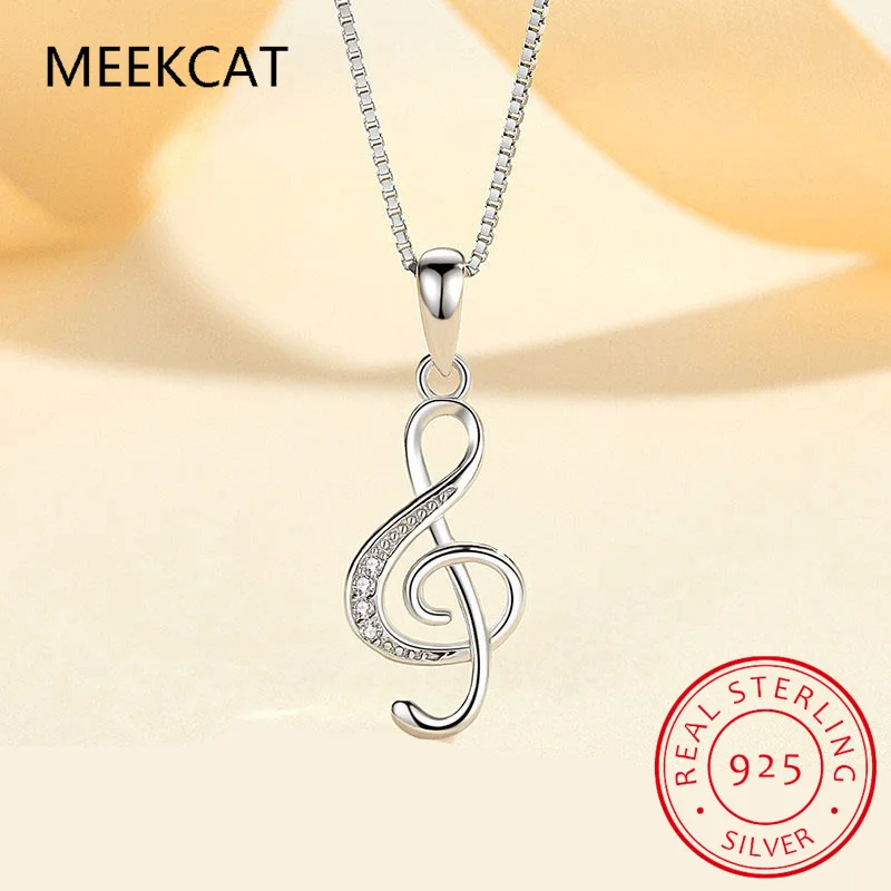 

Real 925 Sterling Silver Fashion Music Notes Pendant Necklace Handmade Accessories Jewelry Wholesale Colar de Prata HY734