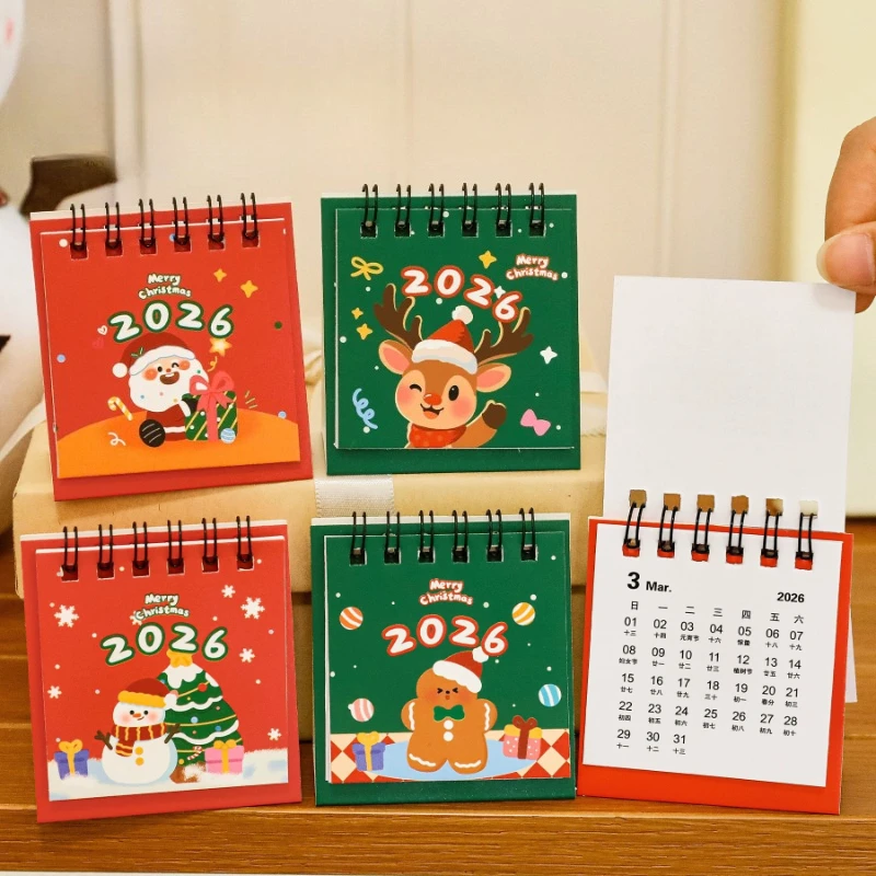 Materiale scolastico per ufficio Cartone animato Natale Piccola scrivania Simpatico Babbo Natale Ornamento da tavolo Regalo per studenti Calendario da tavolo 2026 Kawai