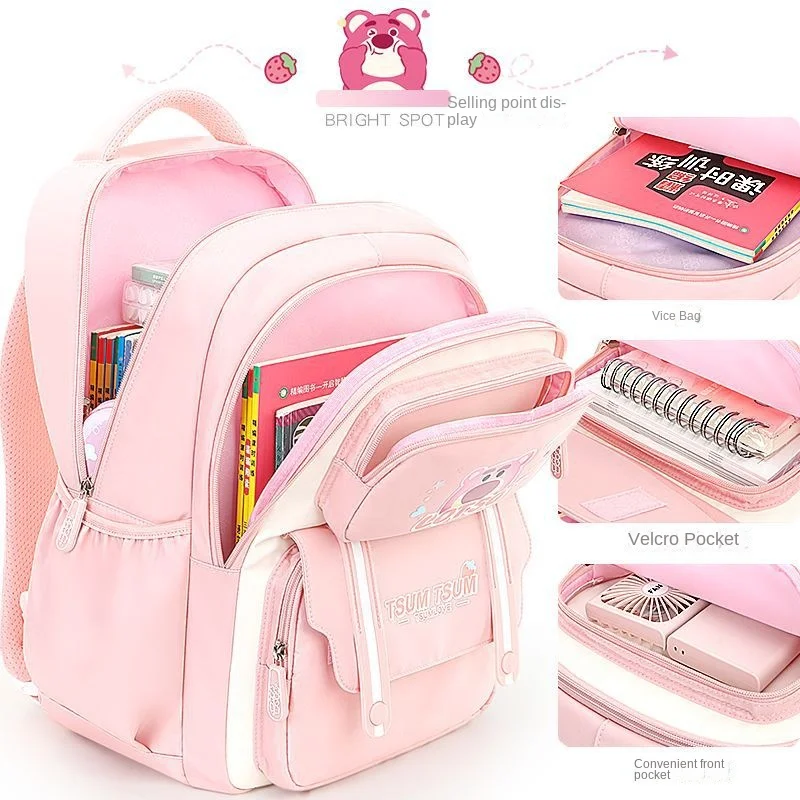 Disney Lotso Girl School Bag Leisure Primary Student Shoulder Orthopedic Backpack Large Capacity Light Water Proof Mochilas