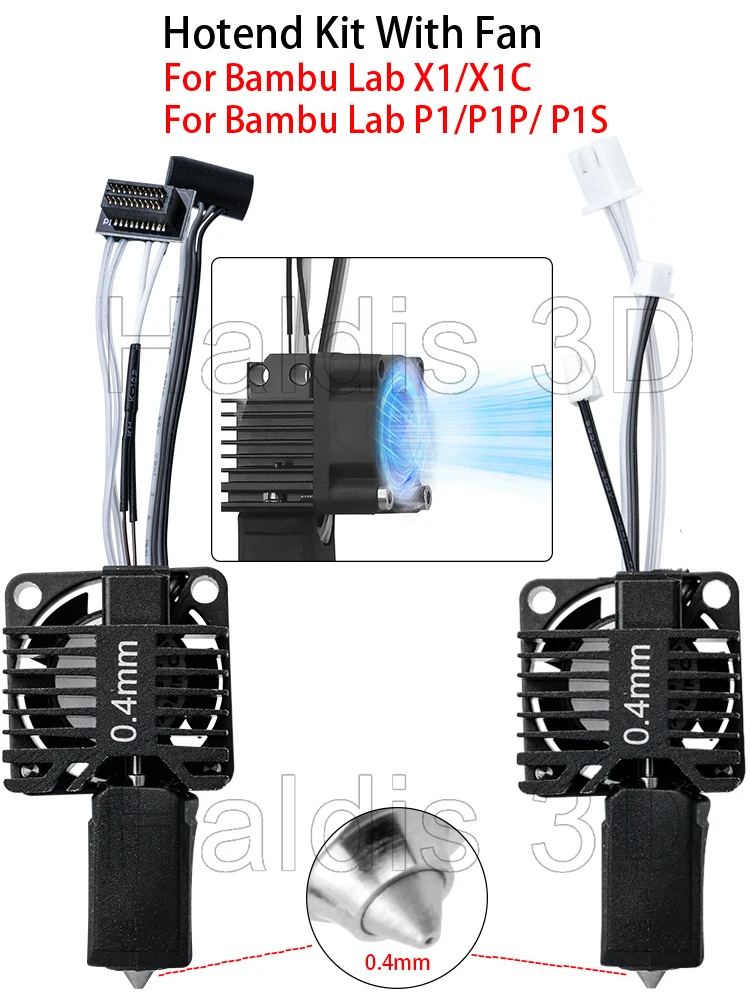 Zestaw ulepszonych hotendów z wentylatorem do Bambu Lab P1 P1S P1P, dysza ze stali hartowanej 0,4 mm, hotend do drukarek 3D Bambulab X1 X1C, części zamienne. — zdjęcie produktu 7