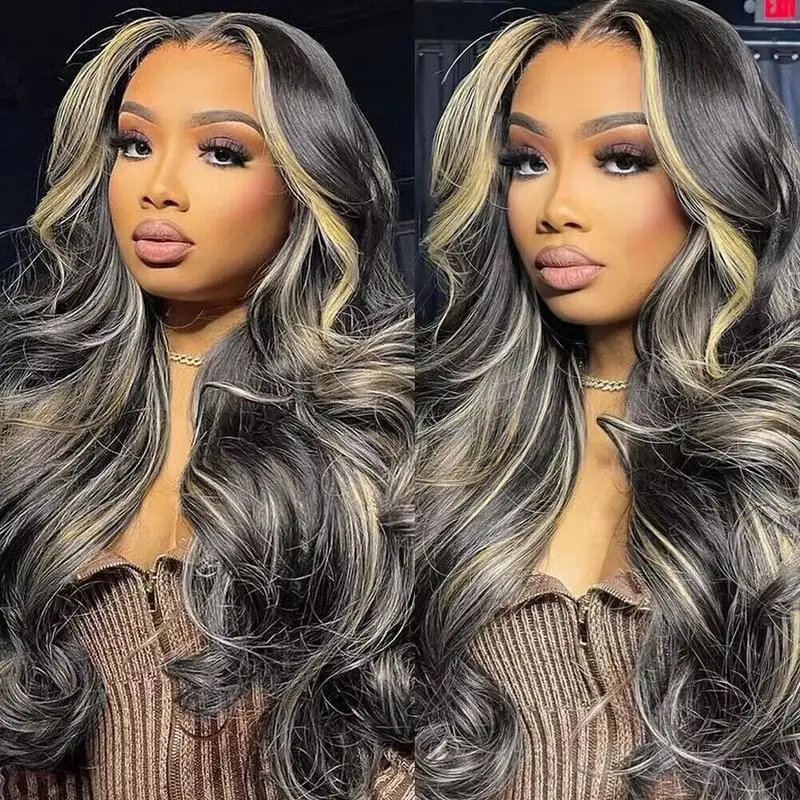 Highlight Ombre 13x4 Lace Front Wig Human Hair Body Wave1b/27  Lace Closure Wigs Pre Plucked With Baby Hair 200% For Women