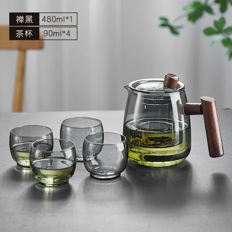 Glass Teapot Wood Handle Chinese Tea Ceremony Transparent Teawear Set Cup Filter High Boron Silicon Janpanese Pot 480ML view 6