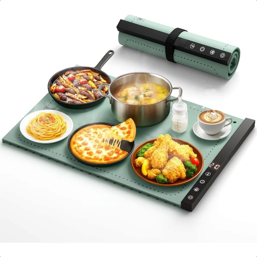 

Warming Mat for Food Full Surface Rapid Heating Rollable Portable Food Warmer Mat with 6 Temperature Settings and 14 hours adju