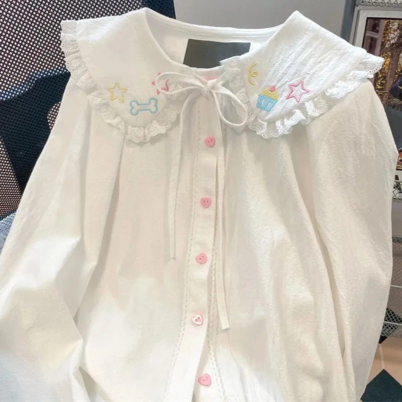 Y2K Lace Embroidery Lace Hoodie JK Shirt Women's Spring And Autumn Retro Inner Lace With Button Long Sleeve Doll Collar Top New