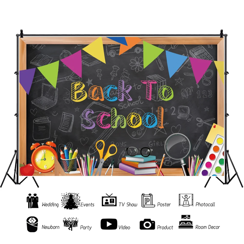 Children Back To School Party Decor Photography Backdrop Black Blackboard Pencil Background for Photo Studio Props Photocall