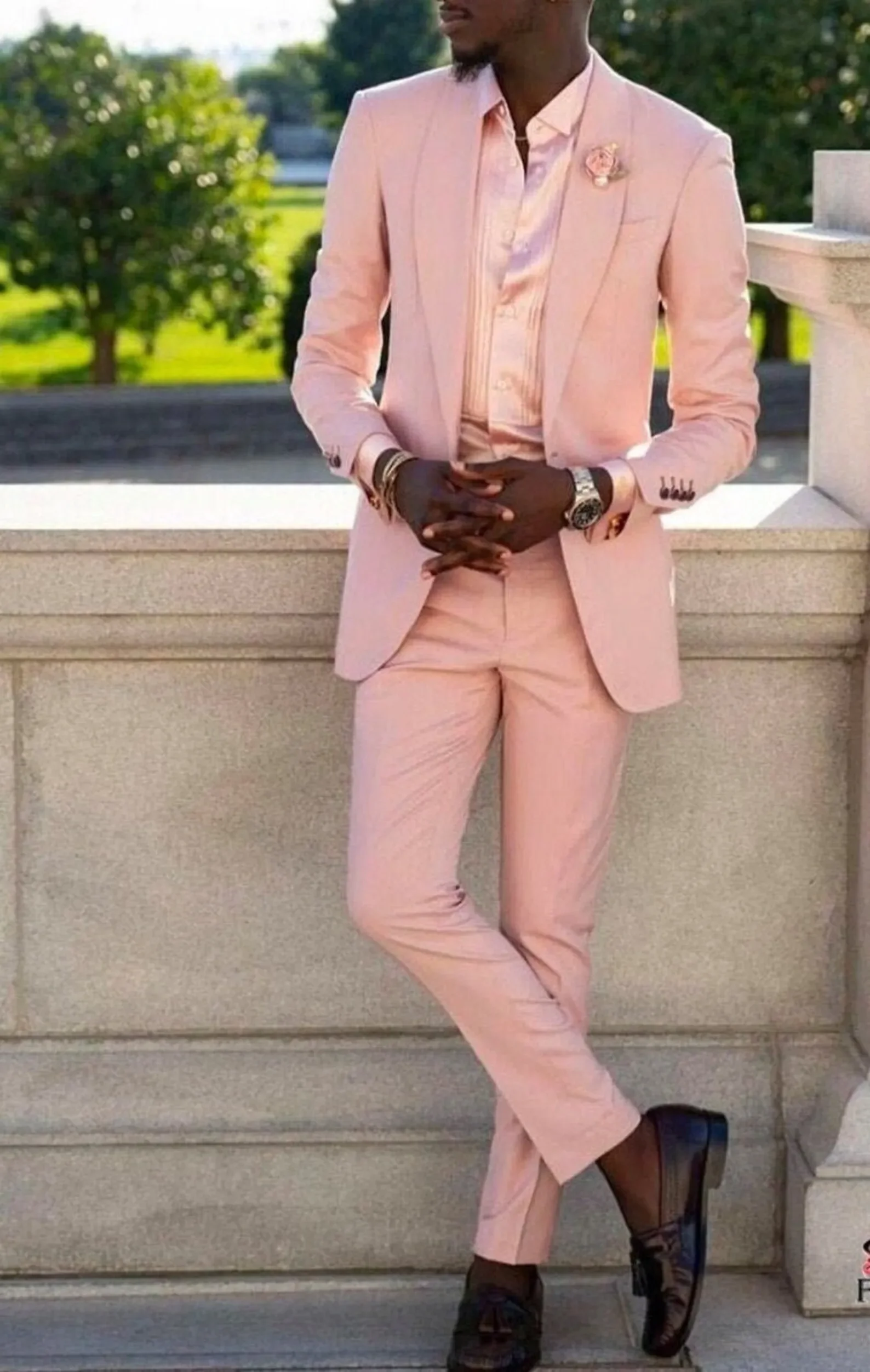 Light Pink Fashion Elegant Men Suit Beach Wedding Tuxedo Shawl Lapel Custom Casual Wear Two Pieces Jacket+Pants Costume Homme