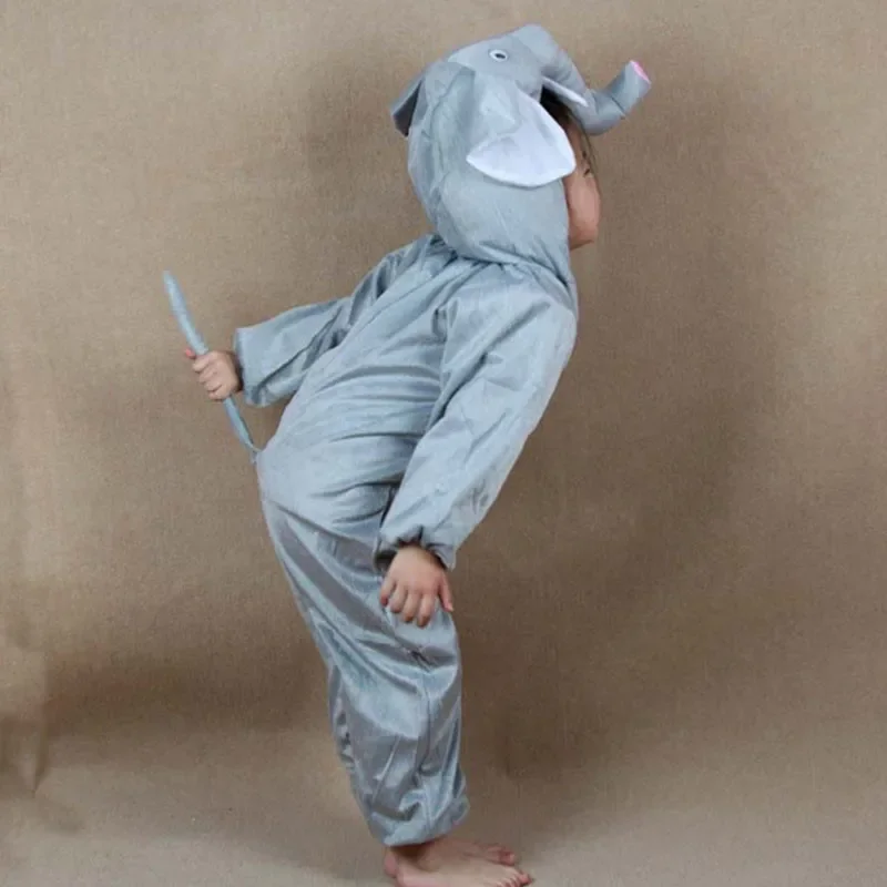 Boy Girl Children Animal Cute Elephant Costume Hat Long Nose Cartoon Performance Suit Dance Props Cosplay Halloween