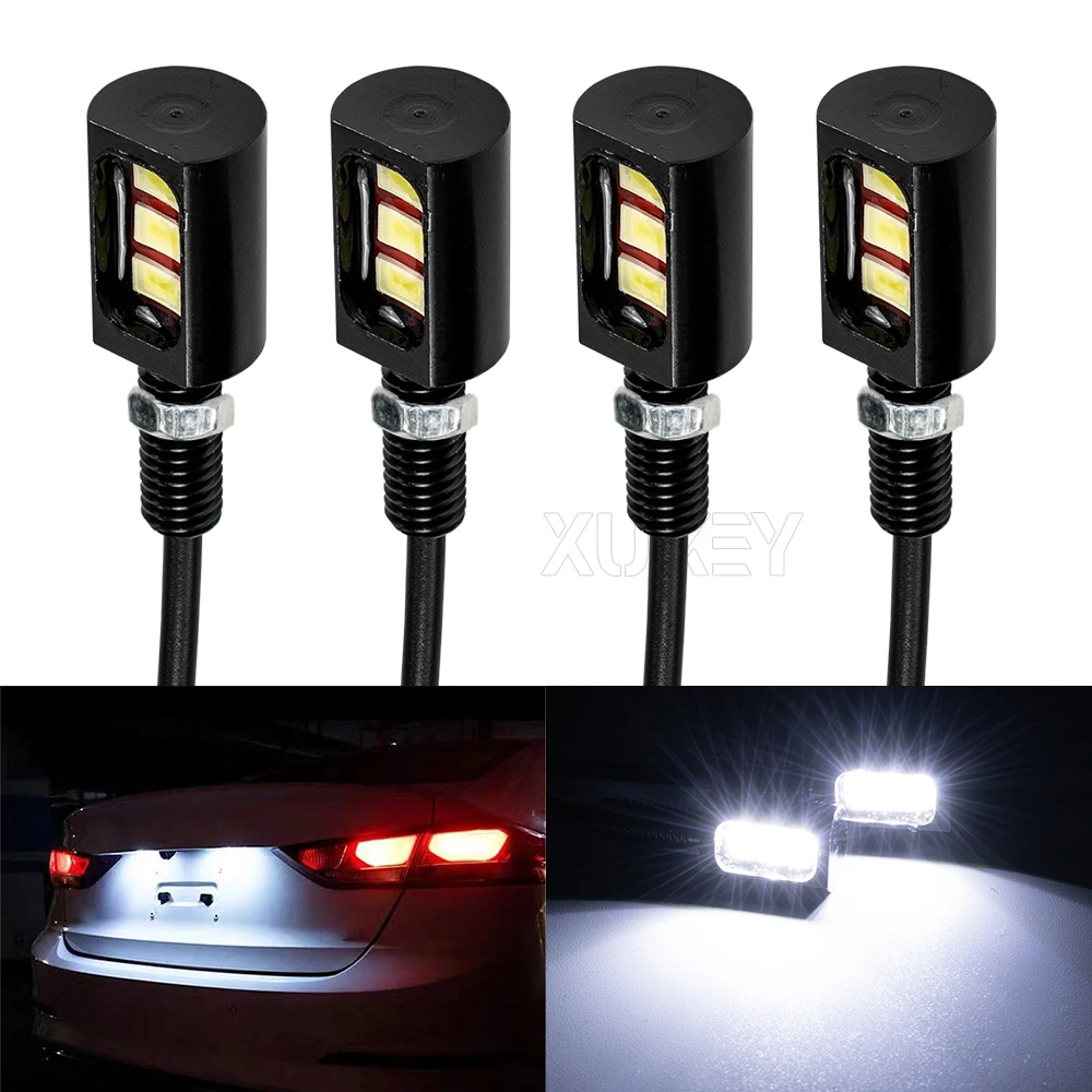 4Pcs Universal 12V Motorcycle Car 3 SMD Black Aluminum Holder Bracket LED License Number Plate Light Adjustable Screw Bolt Lamps