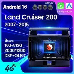 Android 16 Carplay Auto DSP For Toyota Land Cruiser 11 200 2007 2008 - 2015 Car Radio Navigation 360 Camera 2 Din Player Stereo