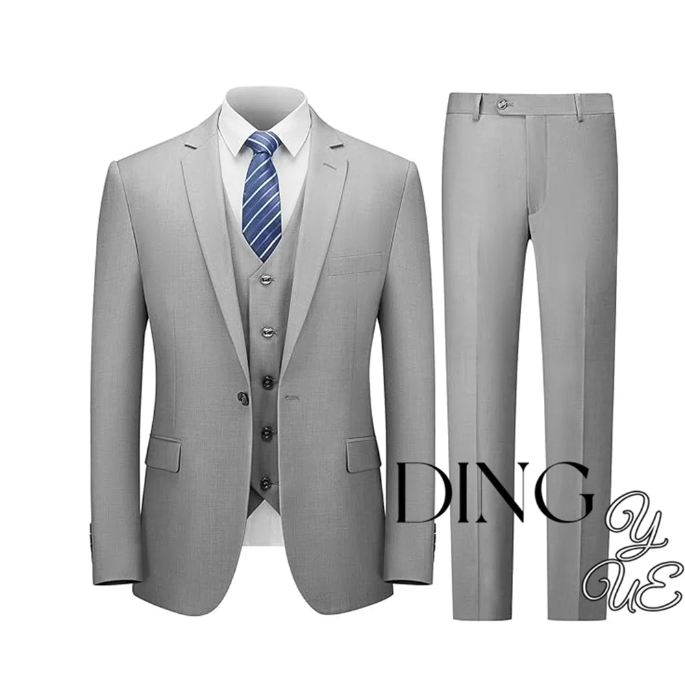 

Business Men's Suit 3-piece Set (Jacket Pants Vest) Wedding Groom Tuxedo Formal Queue Clothes Slim Fit Blazer High Quality