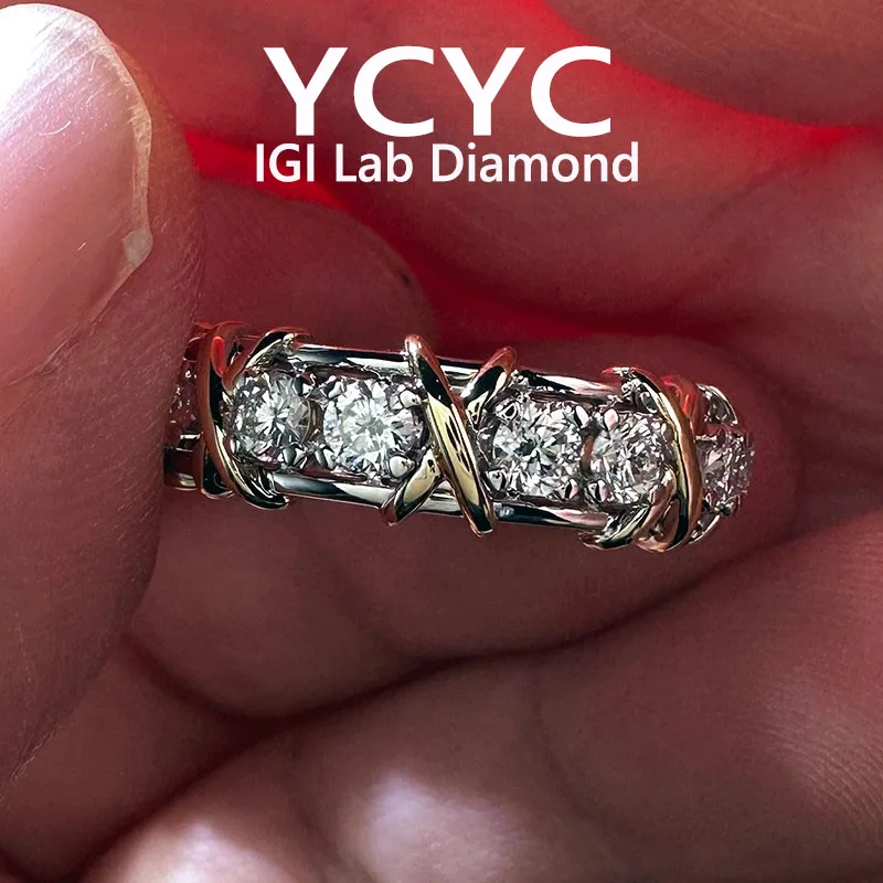 

Кольцо с бриллиантом Perfect Lab Grown Solid14K, смешанное золото, круглый бриллиант CVD HPHT DEF VS-VVS Обручальное кольцо