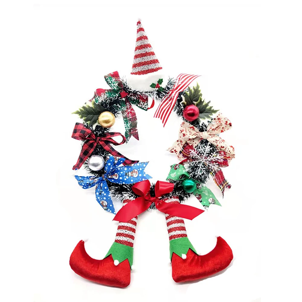 Christmas Christmas Wreath Front Door Decor Christmas Wreath with Clown Leg Decor Artificial Door Wreath Ornament