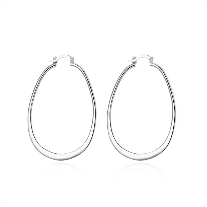 

Luxury 925 Sterling Silver 65MM Sideways U Hoop Earrings Women For Fashion Charm Wedding Gifts Party Jewelry Accessories