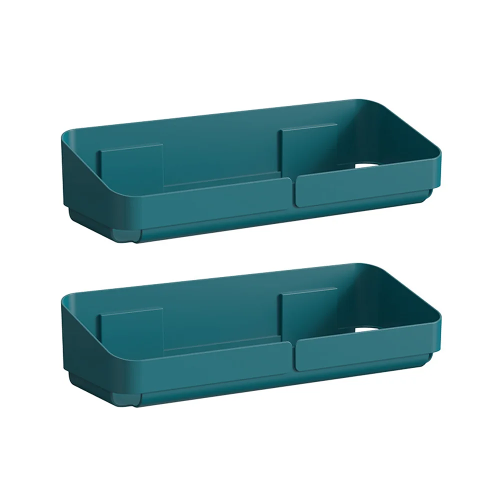 

2pcs Punching Free Rack Plastic Wall Storage Organizer Modern Bathroom Shelving Mounted Drain Holes Space Saving Floating