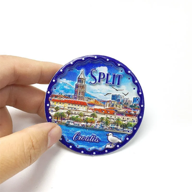 

Split Croatia Europe Fridge Magnet, Circular Magnet with Cityscape, Diocletian's Palace & Seagull, Strong Refrigerator Magnet