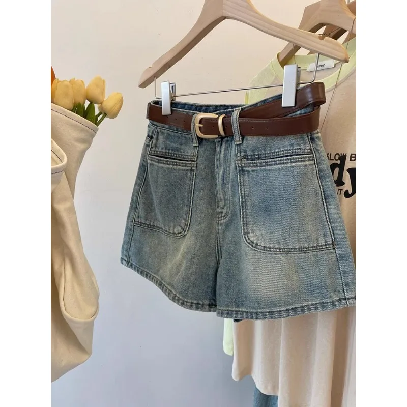 

Shorts Female Jeans Women Jeans Shorts Blue Washed Vintage A Line High Waist Slimming Hot Pants Spring Summer New Petite
