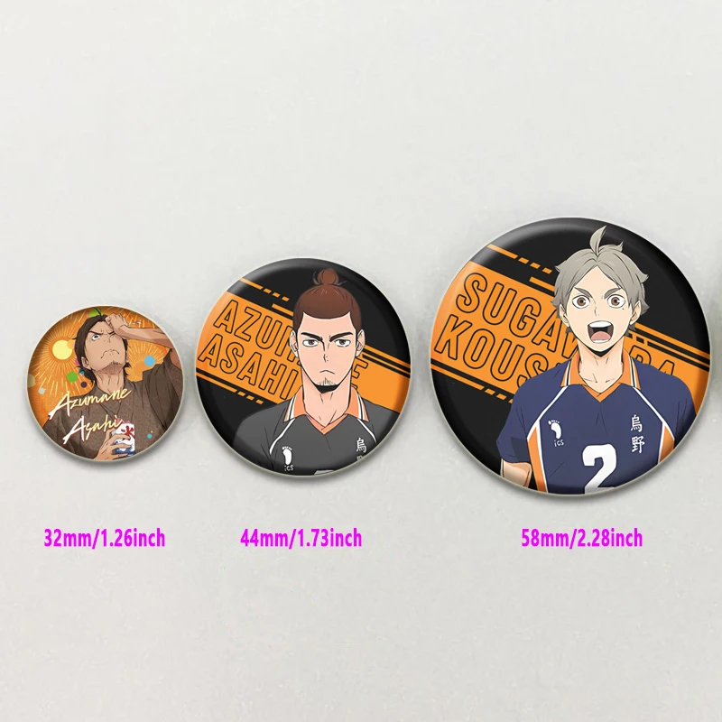 Anime Haikyuu!! Broszki Okrągłe Ręcznie Robione Szpilki Shoyo Hinata/Tobio Kageyama/Daichi Sawamura/Sugawara Koushi Cartoon Badge