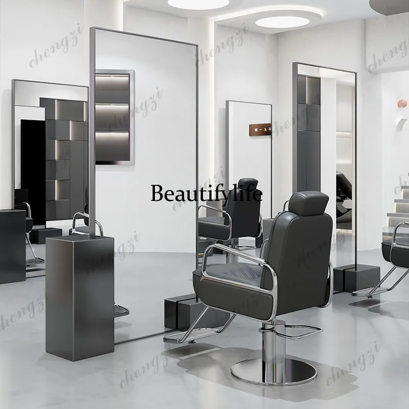 Stainless steel barbershop vanity table for hair salons,single and double-sided hairdressing floor-standing wall-mounted mirrors