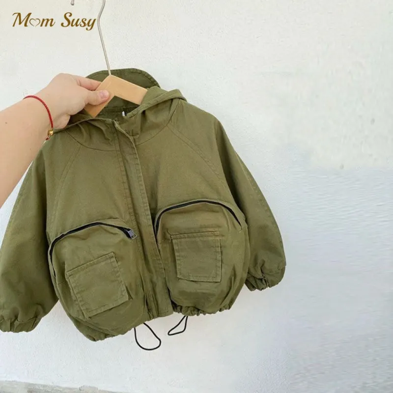 Fashion Baby Girl Boy Hooded Jacket Cotton Infant Toddler Kid Bag Coat Autumn Spring Child Outwear Solid Color Baby Clothes 1-7Y