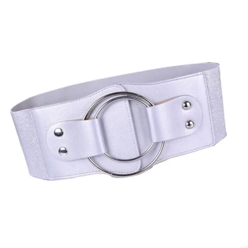 حزام خصر عريض فاخر وحزام مطاطي قابل للتعديل يتميز بتفاصيل دائرة معدنية لحفلات السهرة وحفلات الزفاف #2